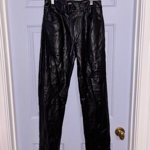 Zara Shiny Black Leather-Style Trousers